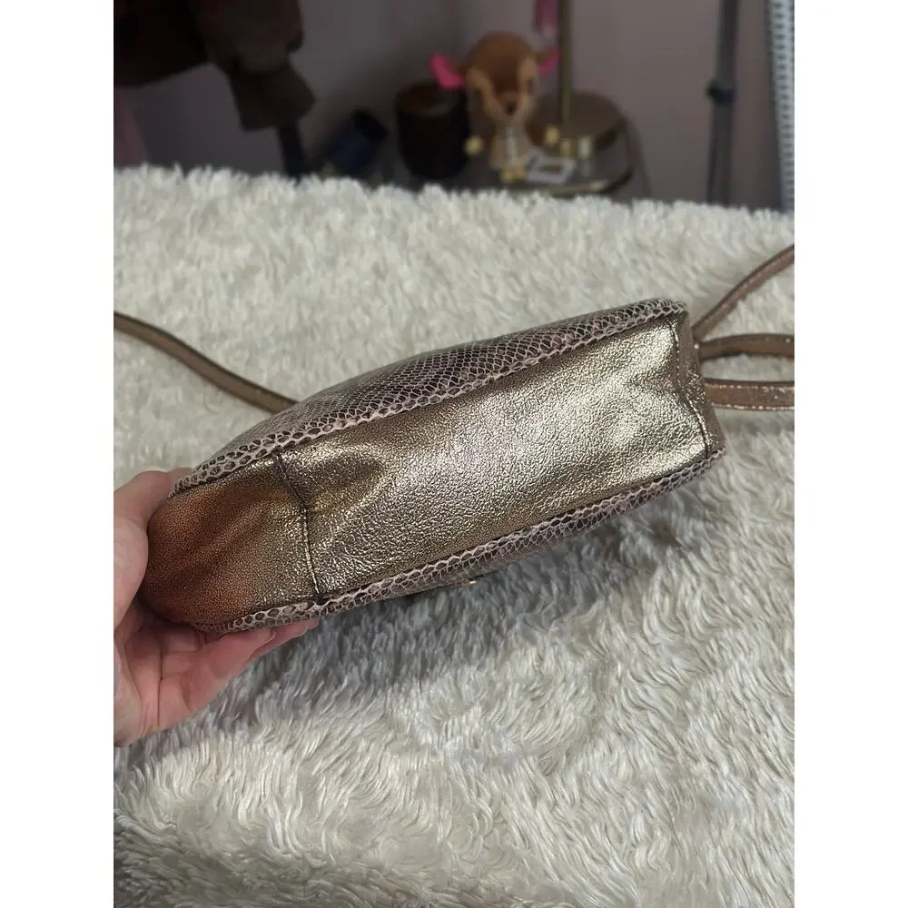 G.I.L.I Snake Embossed Leather Rose Gold Shimmer Crossbody Purse Camera Bag